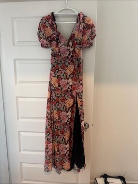 Showpo Floral Maxi Dress in Pink, Peach and Black